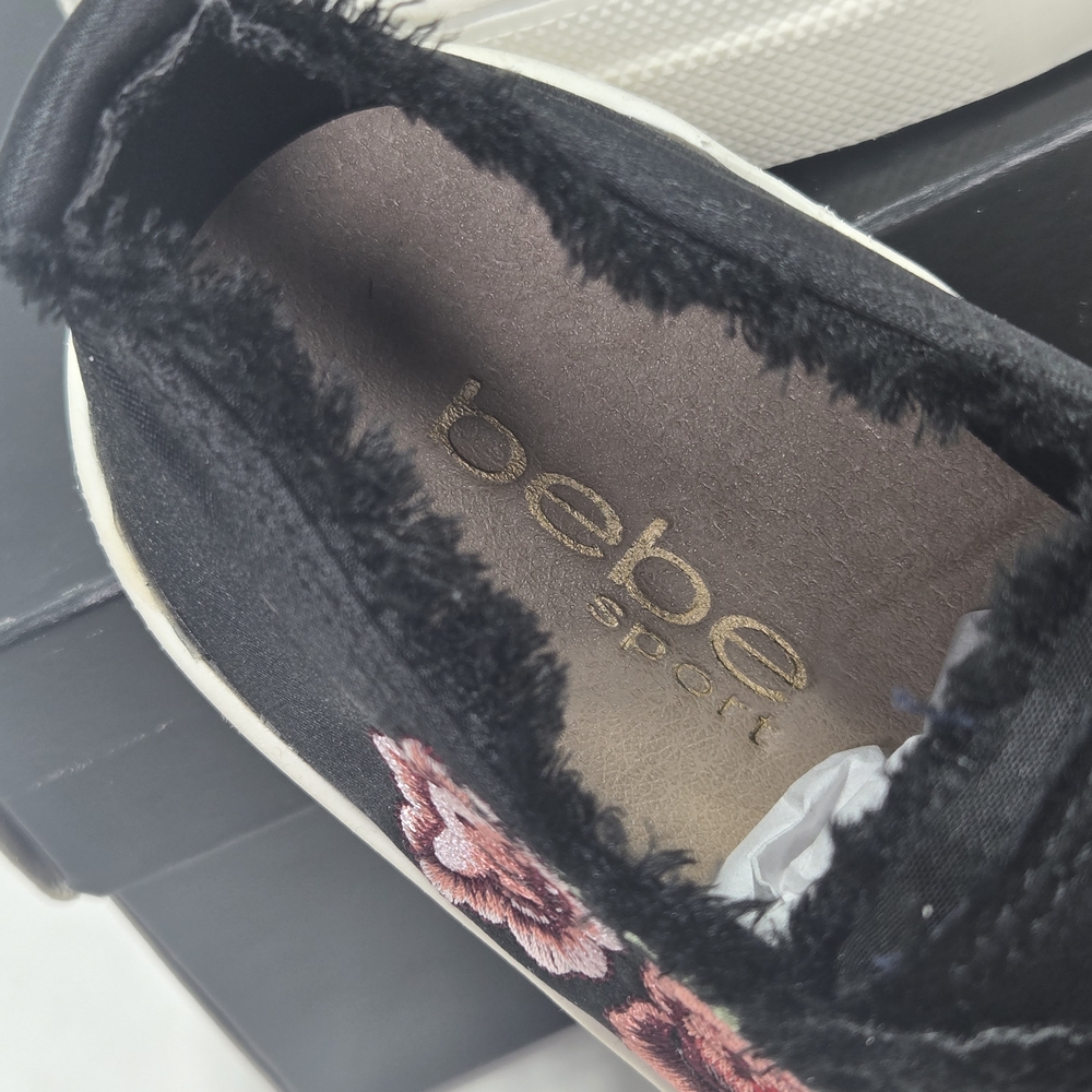 bebe Sport Valle Black Sneakers with Red Floral Embroidery Women's Size 6 - Picture 13 of 15